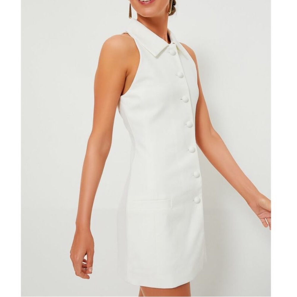 AEXAE Twill Vest Mini Button Dress in White - Picture 3 of 9
